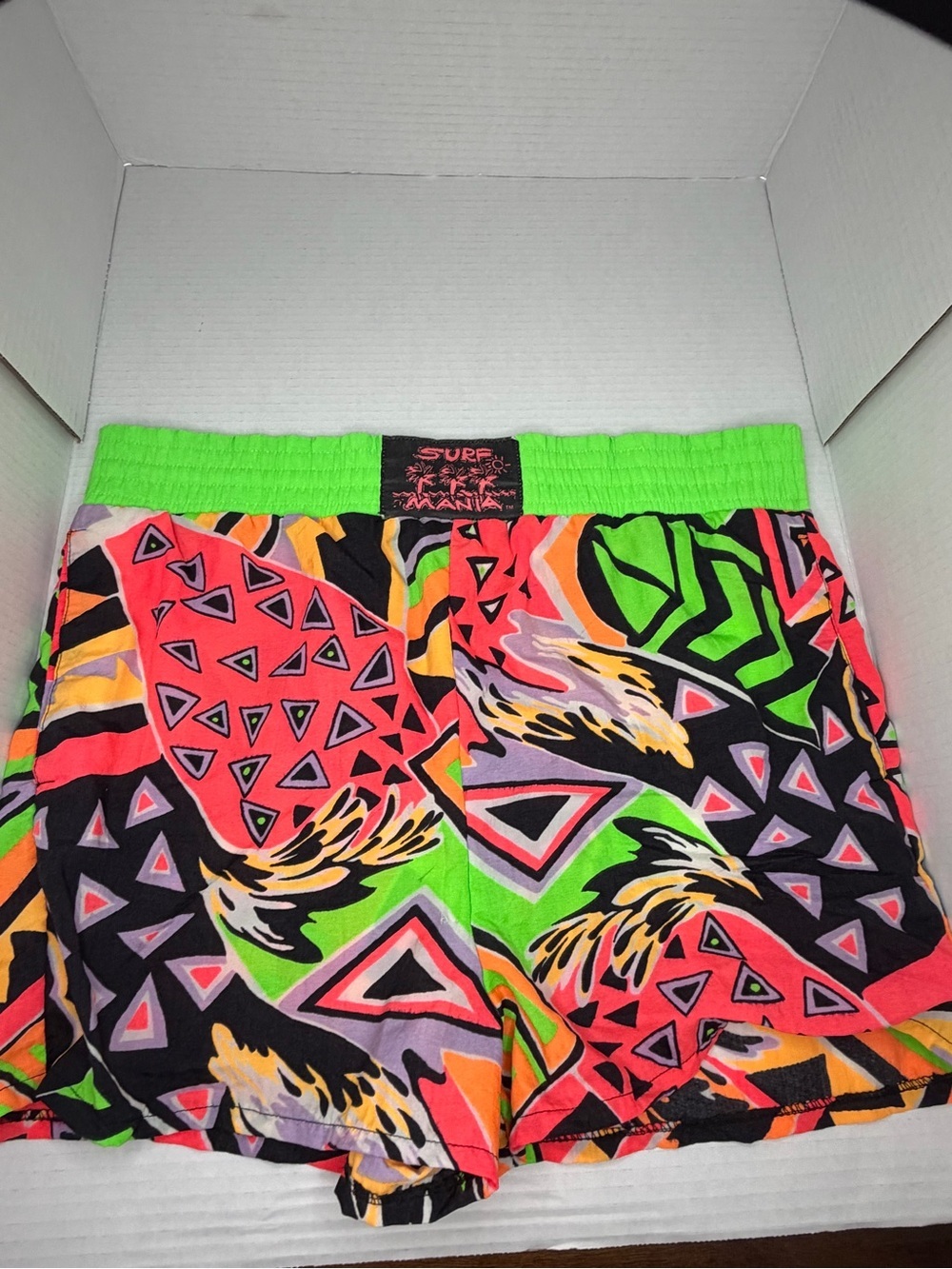 Vintage Surf Mania Men's 80's Beach Shorts Valley Guy Surfer Neon Print Medium